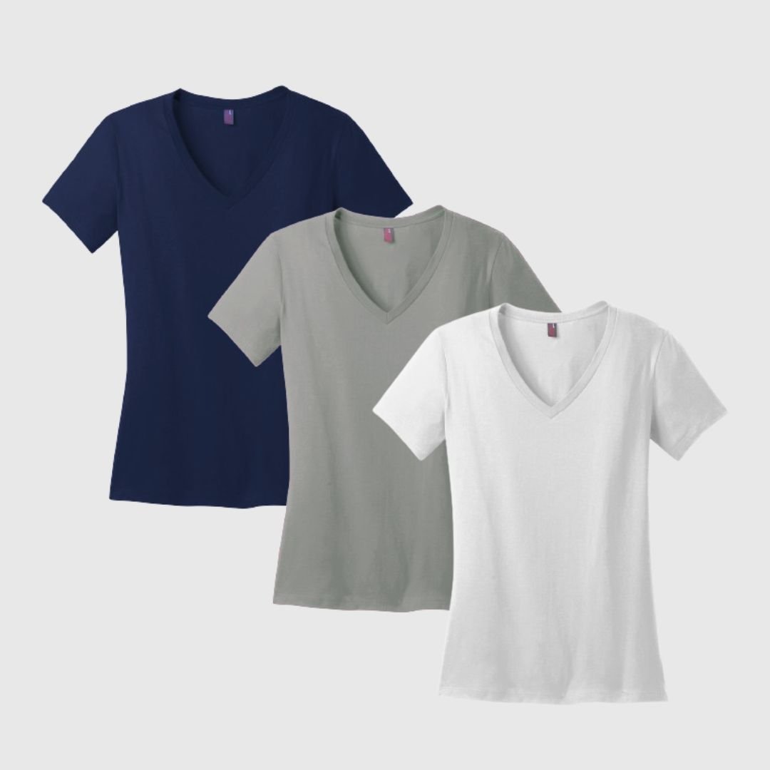 Berryclub - PACK 3 Pima Cuello V Dama - Azul acero, Plomo plata, Blanco