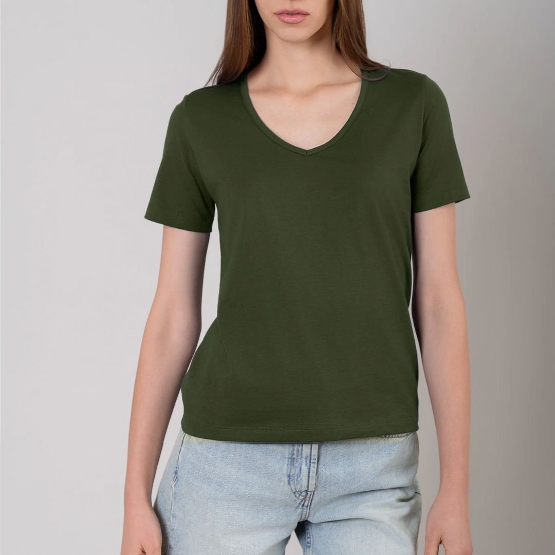 Berryclub - Polo Pima cuello V - Verde Militar